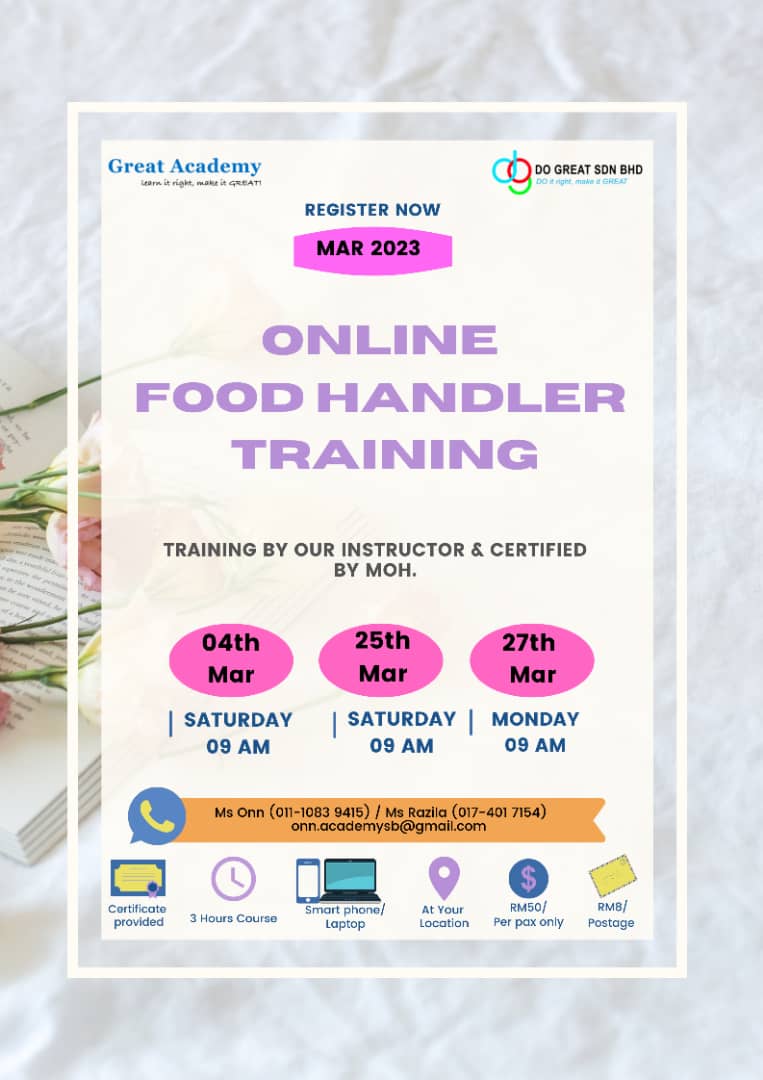 Food Handler Training (FHT) on 4, 25 & 27/3/2023