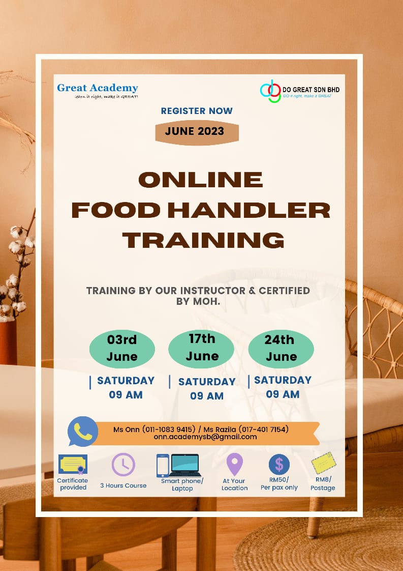 Food Handler Training (FHT) on 3, 17 & 24/6/2023