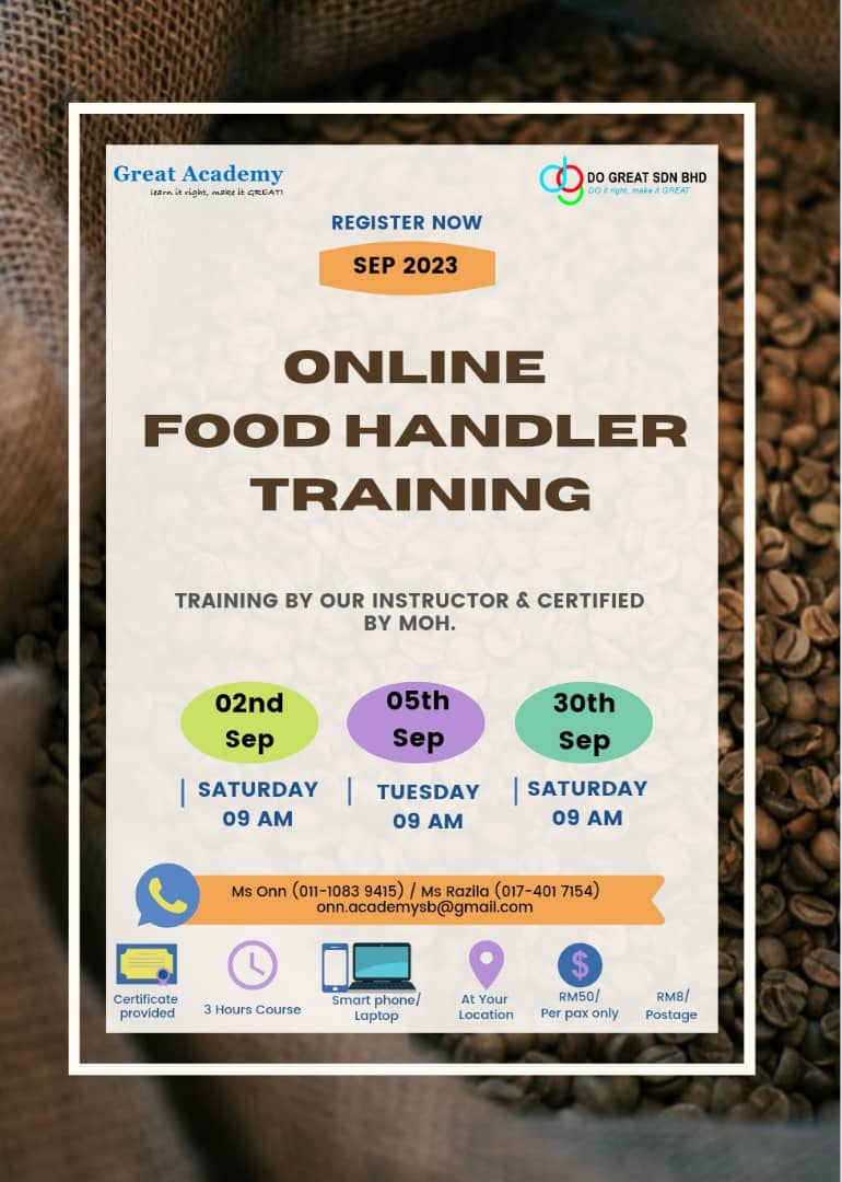 Food Handler Training (FHT) on 2, 5 & 30/9/2023