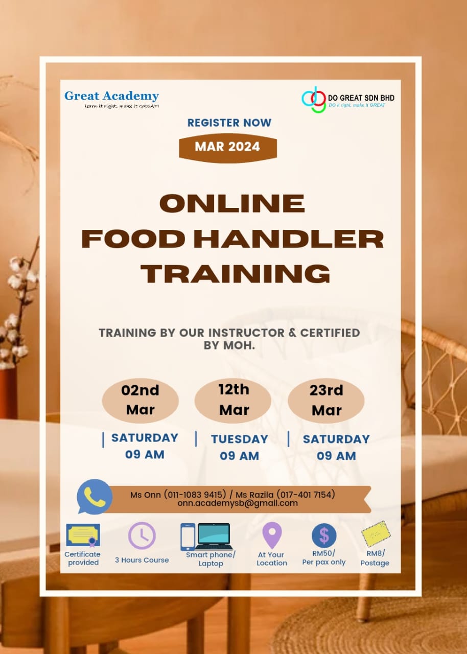 Food Handler Training (FHT) on 2, 12 & 23/03/2024