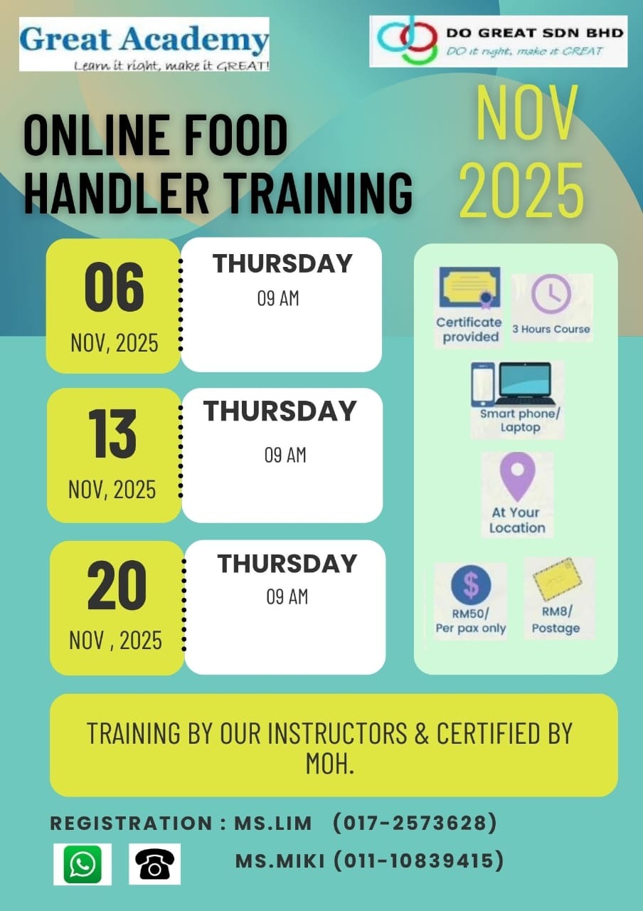 Food Handler Training (FHT) on 6, 13 & 20/11/2025